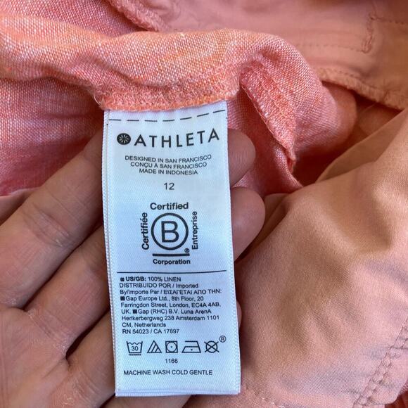 Athleta Sz 12 100% Linen Retreat Shorts 4” In Peach Pull-on Pockets Comfortable - Picture 9 of 16